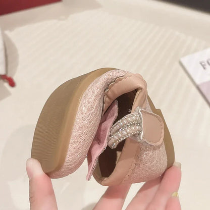 Children's Leather Shoes Bling Sequins Bowknot Princess Shoes for Girls Sweet Chic Kids Causal Wedding Shallow Versatile