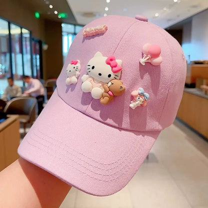 New Sanrio Animation Hello Kitty Travel Cap Spring and Autumn Girls Outdoor Versatile Baseball Cap Sun Protection Visor Hat