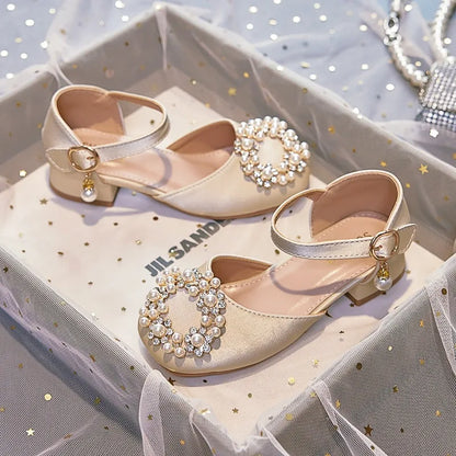 Mary Jane Shoes Kid's Beading Flats Kid's Buckle Ballet Flat Low With Female Children's Shoes Princess Shoes Green Sandals