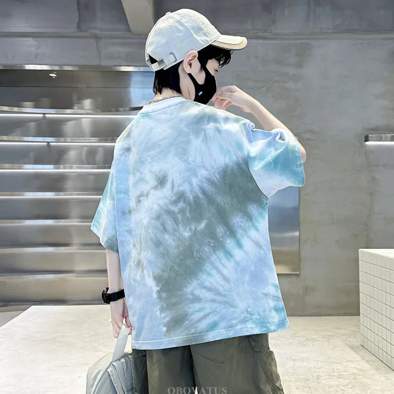 Korean Child Tee Top Clothing School Kids Summer Short Sleeve T-Shirt for Boys O-Neck Casual Tshirt Kids Luxury Clothes Costume