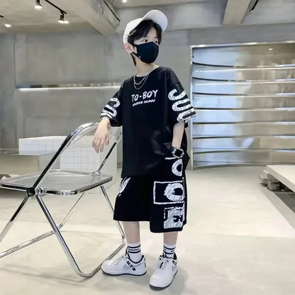 Korean Thin Sports Summer Two-Piece Set Boys Summer Set New Children's Summer Medium and Large Children's Boy