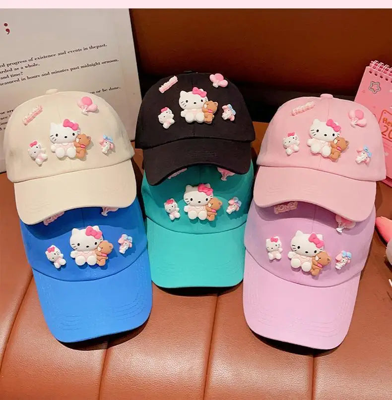 New Sanrio Animation Hello Kitty Travel Cap Spring and Autumn Girls Outdoor Versatile Baseball Cap Sun Protection Visor Hat