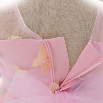 Toddler Girl Party Dress Colorful Gradient 3D Butterfly Prom Gown Girl Bow Lace Birthday Wedding Princess Summer Dresses Evening