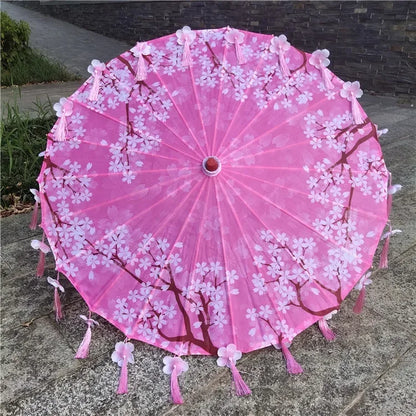 Women Umbrella Japanese Cherry Blossoms Tassel petal umbrella Chinese Style Oil Paper Umbrella