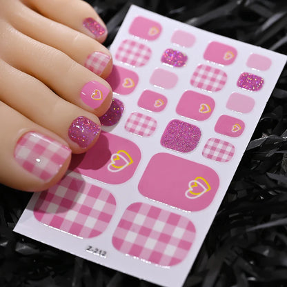 22tips/Sheet Baking Free Daisy Flower Toenail Sticker Full Cover Toe Nail Wraps Glitter Toenail Polish Strips DIY Foot Decals