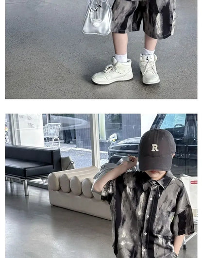 Boys Fashion Summer Tye-die Short Sleeve Shirts+Pants 2pcs Suits Years Kids Trend Streetwear Oufits Sets Children Clothing
