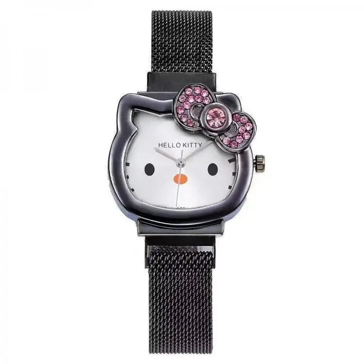 Hello Kitty Cartoon Watch Cute Student Fashion Watch Bow Decoration Quartz Wristwatch Girl Christmas Gift