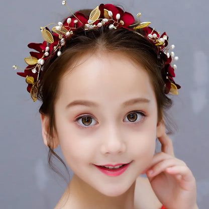 Red Ancient Chinese Style Headband Floral Hairpiece for Girls Princess Hanfu Accessories Traditional Festival Celebration Gift