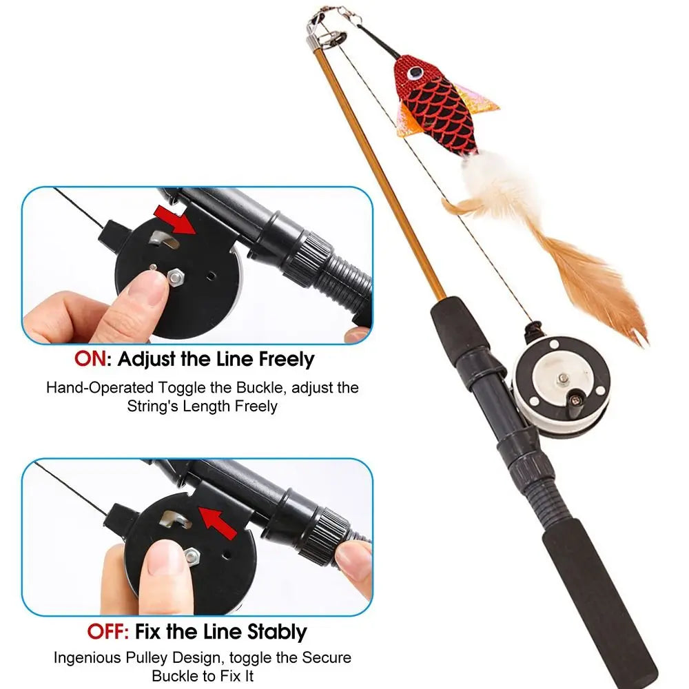Retractable Cat Teaser Wand Toy Ultra-Long Refills Cat Feather Toys Catnip Fishing Rod Interactive Cat Toys for Indoor Cats