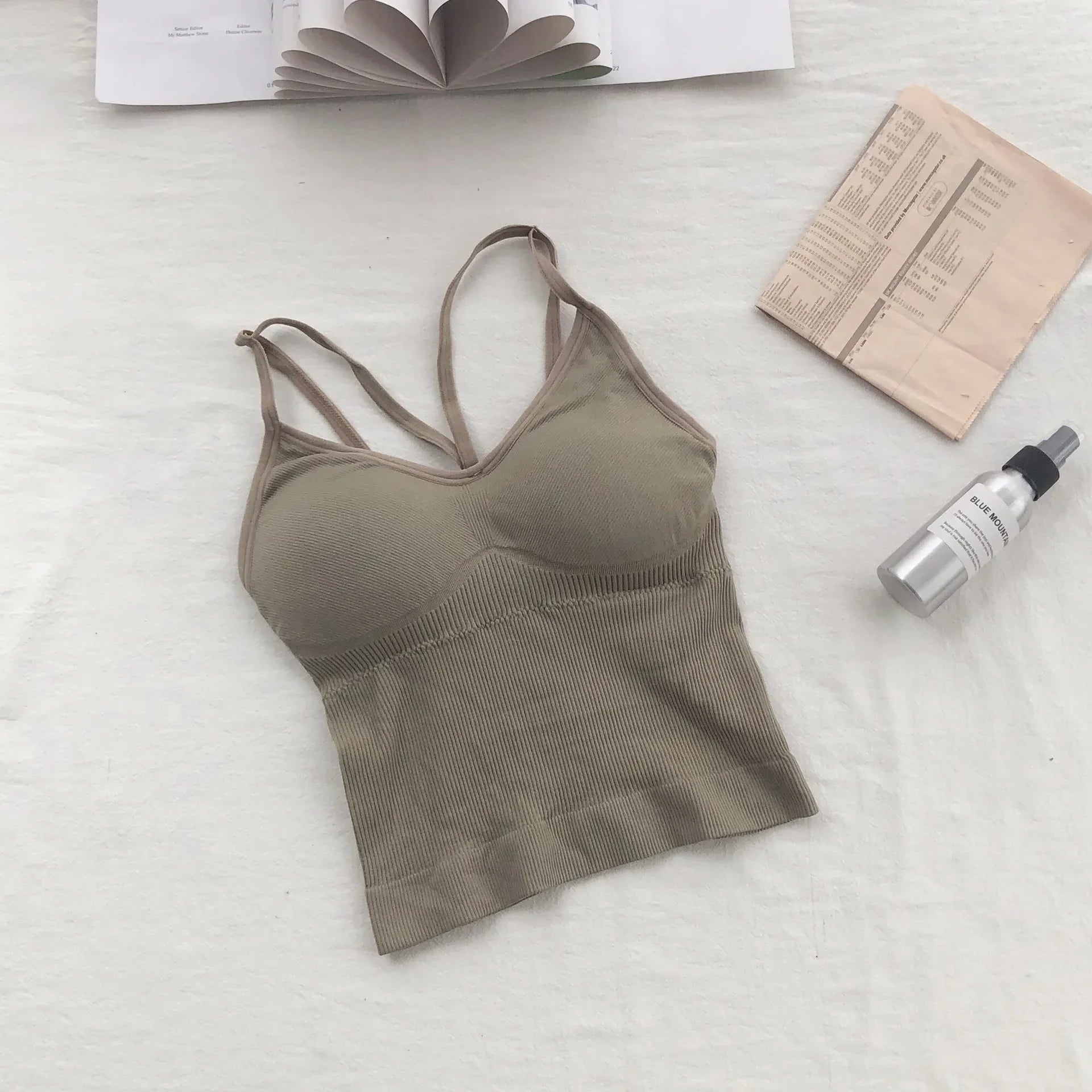 Women's Underwear Seamless Body-fitting Vest Wrapped Detachable Chest Pad Cut Top Elastic Sexy Cross Open Back V-neck Vest Bra