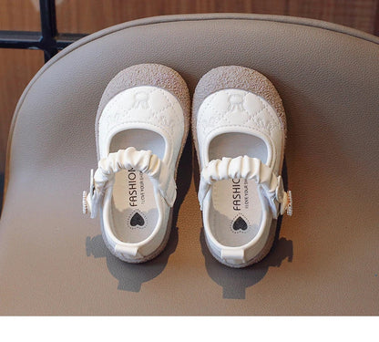Girl's Mary Janes Cute Flat Sewing Pu Leather Little Children Leather Shoes Pu 21-30 Hook-loop Anti-slip Lovely Kids Spring Shoe