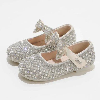 Autumn New Girls Single Princess Shoes Pearl Shallow Children's 2025 Comfortable Flat Shoes Kid Baby Rhinestone Bowknot Shoes