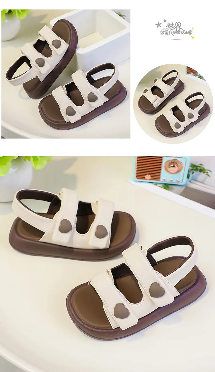 Children's Sandals Summer PU Leather Hook Loop Girls Sandal Breathable Soft Sole Kids Beach Shoes