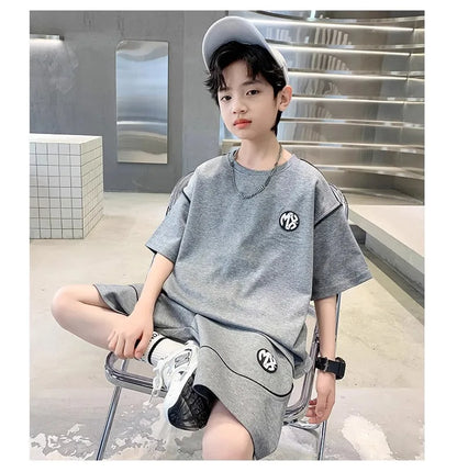 Boys Suit Child set Clothes Short-Sleeved loose black t-shirt + half pants Teenager Tracksuits Kids 8 10 12 year