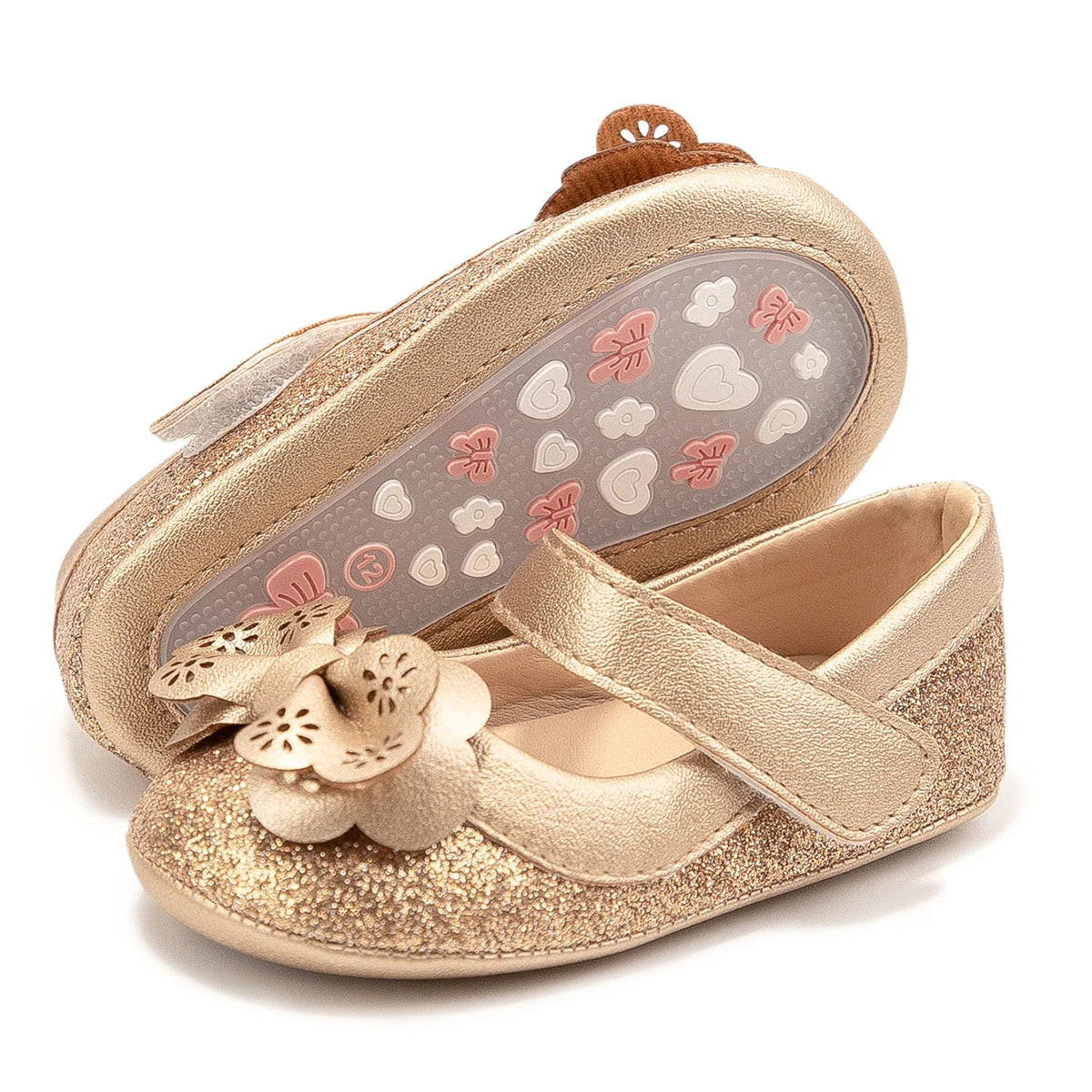 Gold Tie Cute Bow Flower Baby Princess Shoes Wedding Birthday Party Non-Slip Soft Sole Baby Toddler Shoes