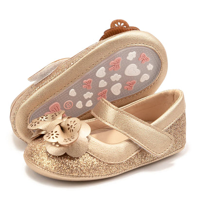 Gold Tie Cute Bow Flower Baby Princess Shoes Wedding Birthday Party Non-Slip Soft Sole Baby Toddler Shoes