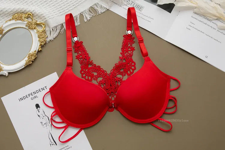 Sexy Woman Silky Underwear Comfortable Adjustable Bra Underwire Back Floral Embroidery Seamless Bra for Women Intimate Sleepwear