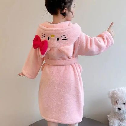 Sanrio Hello Kitty Children Bath Robe Pajamas Terry Cloth Girls Babies Toddlers Spring Winter Home Wear Hooded Cozy Sleepwear