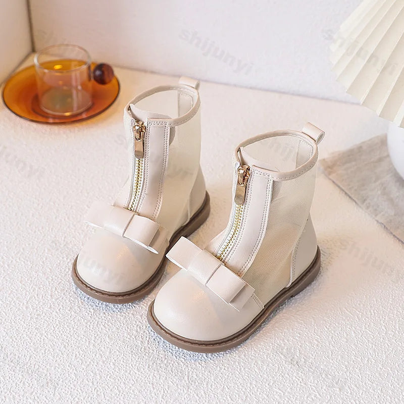 Bow Design Elegant Fashion Casual Boots for Baby  Summer New Childrens' Mesh Breathable Comfortable Princess Mid Tube Boots