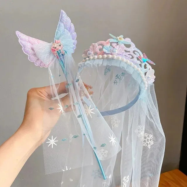Baby Girls Pink Butterfly Fairy Magic Wand Toddler Snowflake Princess Cos Props Mermaid Cos Crown Photography Props