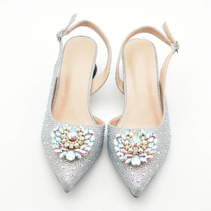 Luxury Designer Pumps Women Full Rhinestone Designer Shoe and Bag Sets From Italy