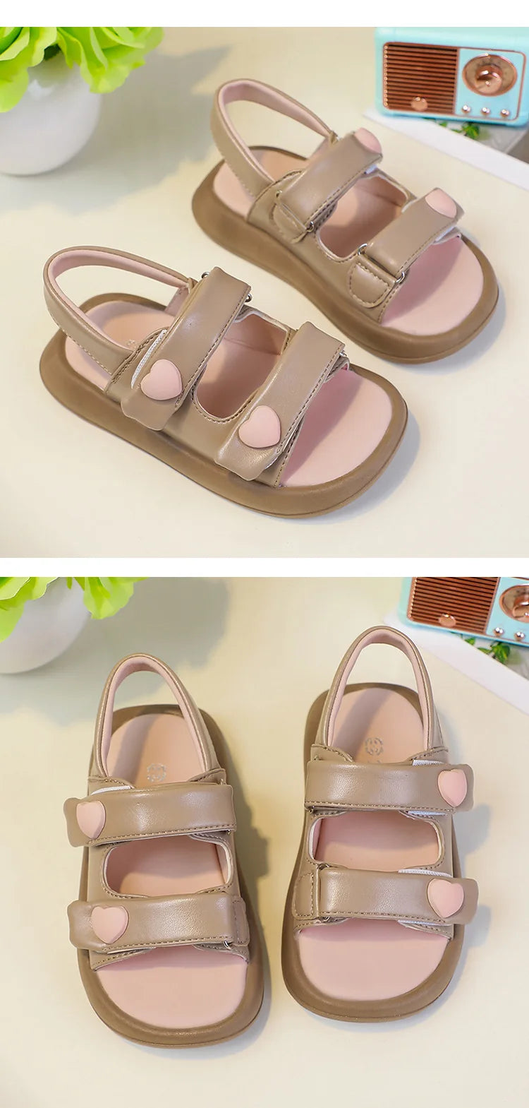 Children's Sandals Summer PU Leather Hook Loop Girls Sandal Breathable Soft Sole Kids Beach Shoes