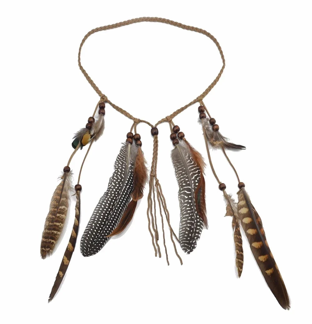 Gypsy Fashion Beautiful Boho Style Feather Headband Headdress Tribal Hair Feather Rope Headpieces Hippie Party