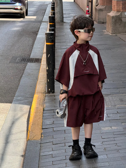 New Handsome Casual Work Clothes Set for Children, Boys' Sports and Leisure, Breathable Two Piece Set, Trendy