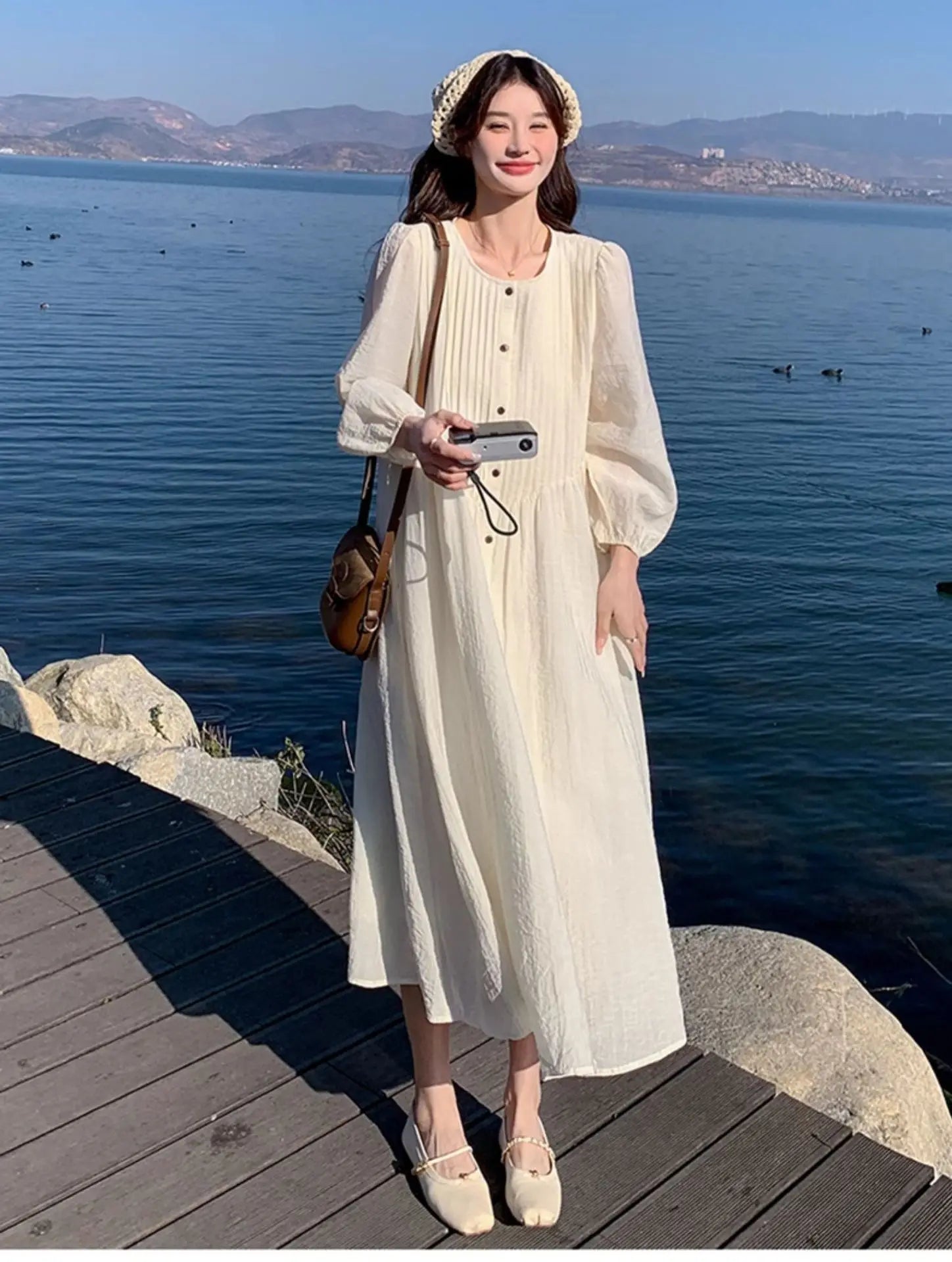 French White Dress for Women in Early Spring New Style Gentle Style Literary Retro Fairy Skirt