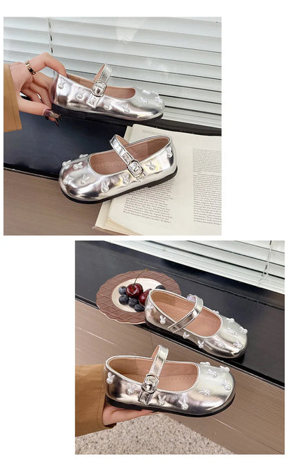 Child Princess Leather Shoe2025Four Seasons New Korean Edition Child FlatShoe  Glitter Girl Anti slip Versatile Le FuShoe
