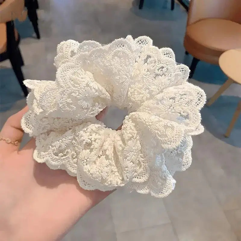 Lace Scrunchies for Women Elastic Hair Bands Ponytail Holders Tie Solid Color Hair Hoop Scrunchy Rubber Bands Women Hair Ring