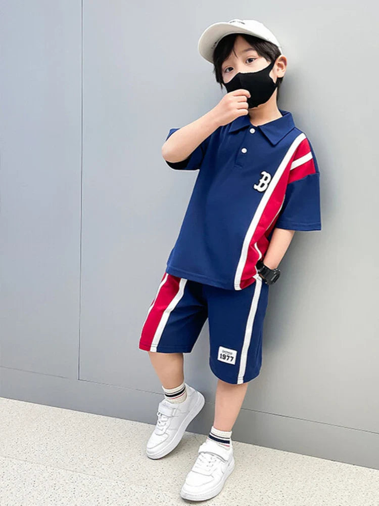 Summer Baby Boys Clothes Suits Kids Patchwork POLO Shirts and Shorts 2pcs Suit Children Short Sleeve Tracksuits Boys Sports Set