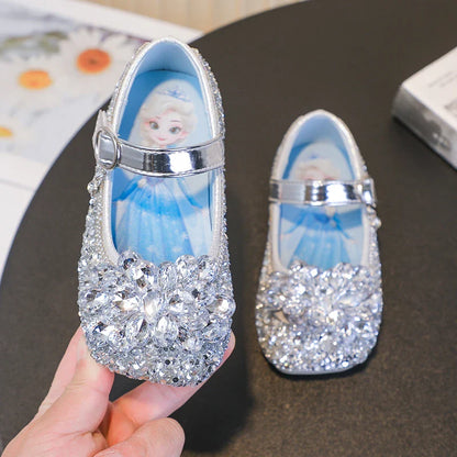 Disney Cartoon Pattern Elsa Princess Crystal Shoes for Girls Fashion New Style Baby Girl Low Heels Sandals Summer Fall Children