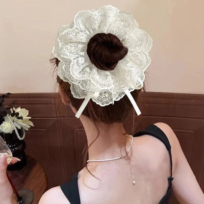 Lace Scrunchies for Women Elastic Hair Bands Ponytail Holders Tie Solid Color Hair Hoop Scrunchy Rubber Bands Women Hair Ring