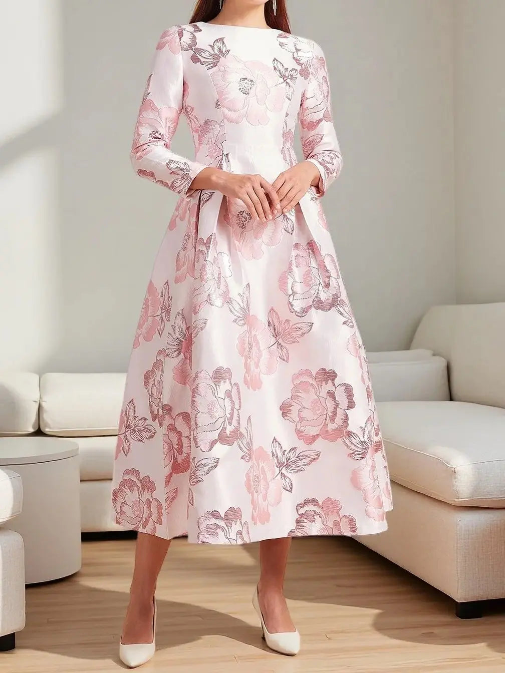 Autumn-Winter New Luxury Elegant Pink Party Banquet Evening Gown for Wedding Guest Dresses