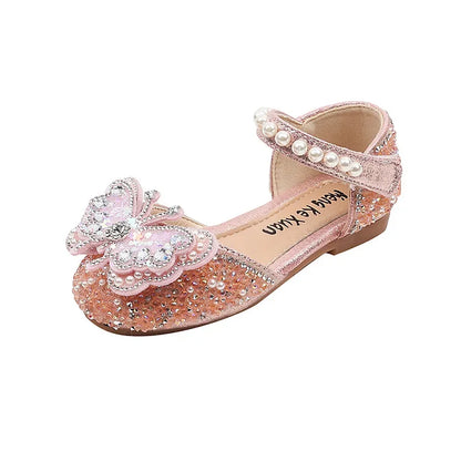Kids Sandals for Girls Rhinestone Butterfly Elegant Versatile Children's Summer Sandals Soft Bottom Princess Fashion Flat Shoes