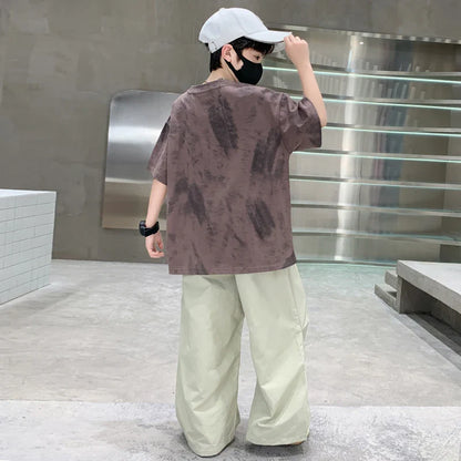 Boys Summer Clothing Set Children Casual Cotton Outfit Suit Brown Color Kids Cotton