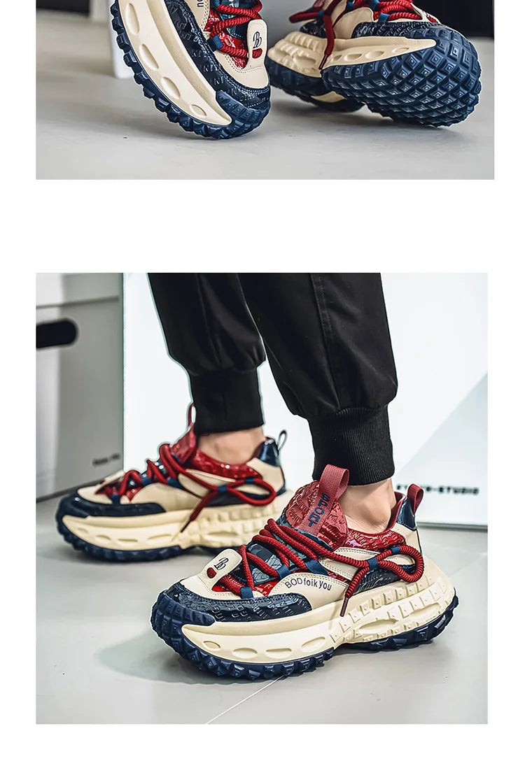 New Thick Soled Height Increasing Men's Casual Shoes 2025 Spring Color Blocked Comfortable Fashion Trend Low Cut Chunky sneakers   (Available)