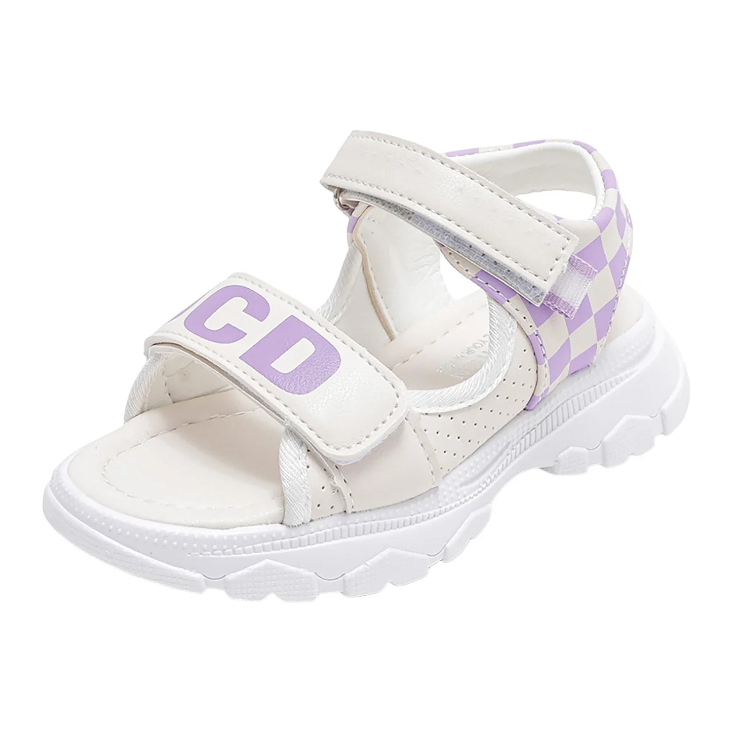 Children's Platform Velcro Sandals Checkerboard Toddler Chunky Heel Platform Sandals Open Toe Outdoor Casual Beach Shoes