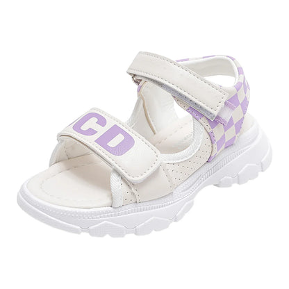 Children's Platform Velcro Sandals Checkerboard Toddler Chunky Heel Platform Sandals Open Toe Outdoor Casual Beach Shoes