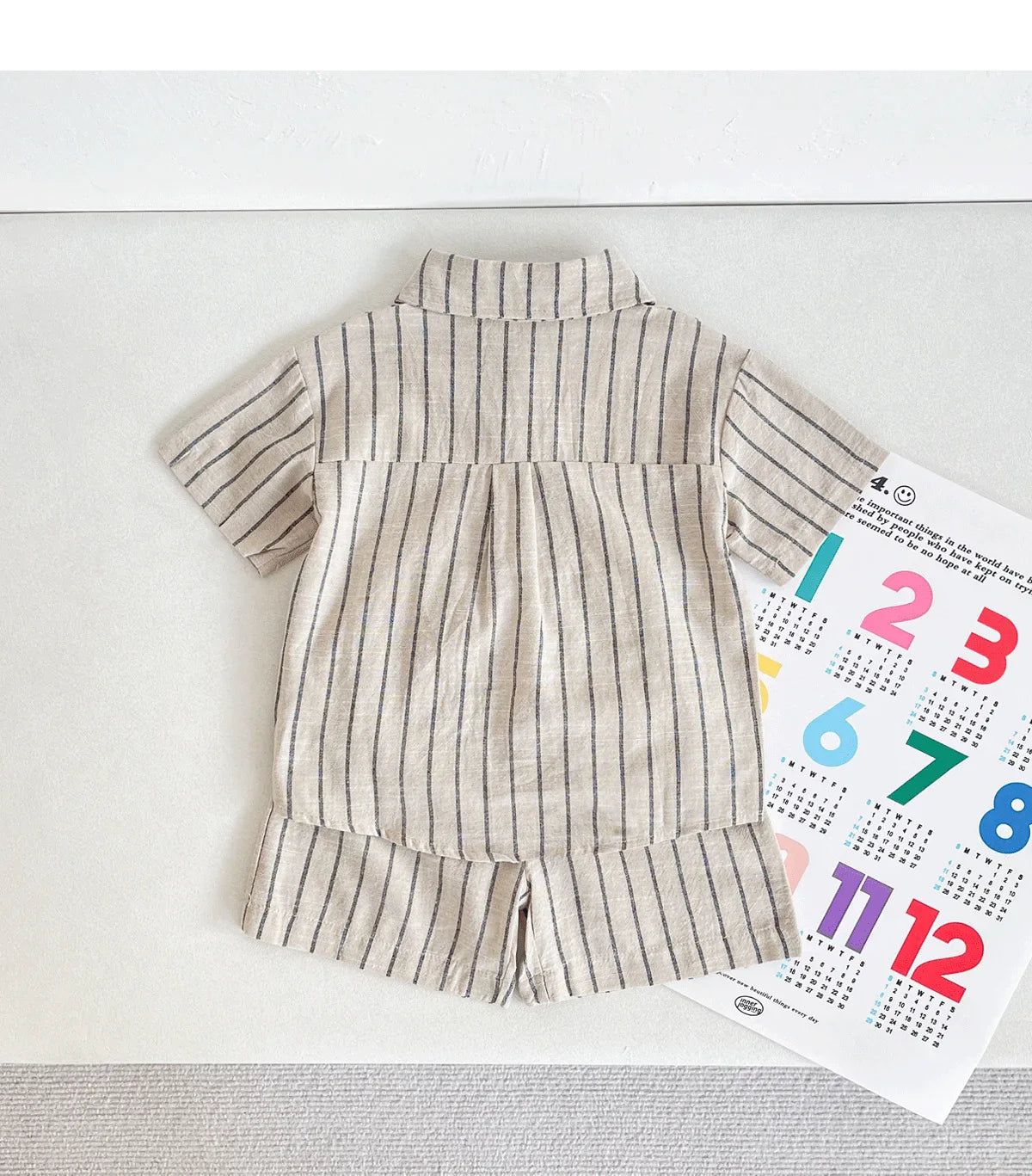 Set Children Unisex Summer New Style Cotton Stripe Pocket Shirt Polo Collar Shourts Fashion Casual Brief Versatile Korean