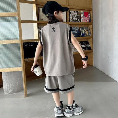 Boys Basketball Jerseys New Fashion Vest + Shorts 2Pcs Boys Clothing Sets Teenagers Kids Clothes