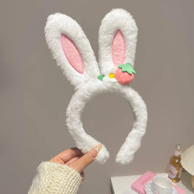 New cute plush headband with bow & rabbit ears,lace trim for delicacy.Soft skin-friendly,no hair damage.Perfect for washing face
