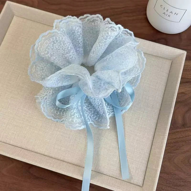 Sweet Drawstring Bow Lace Hair Scrunchies For Women Elastic Hair Bands Ponytail Holders Girl Hair Accessories