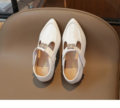 Fashion Girls' Shoes  Autumn New Kids Formal Pointed Leather Shoes Simple Versatile Girls' Rhinestone Casual Shoes Zapatos