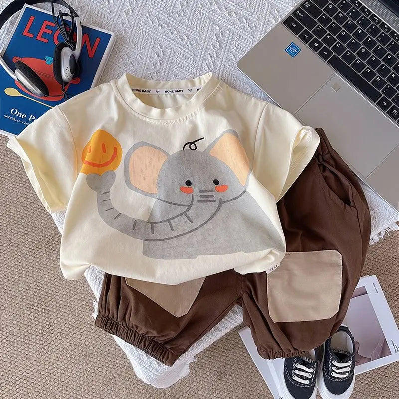 Summer Children Clothes Boys Girls Short-sleeved Striped T-shirt +Shorts 2Pcs Set Babies Fashion Round Neck Outfits Kids Suits