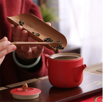 Traditional Chinese Tea Set, Porcelain Teapot, Stainless Steel, Tea Strainer, Cup, Bride and Groom Gifts, Traditional Red, Wed