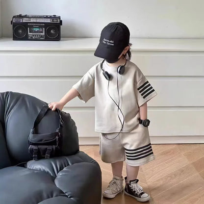 2pcs Baby Sports Suits Summer Clothes Boys Girls Casual Short Sleeve Shorts Two Piece/Set Children Solid Color Trendy Tracksuits