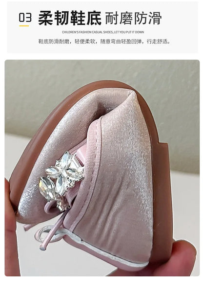 Girls' Rhinestone Princess Shoes Simple Versatile Kids Bow Leather Shoe Comfort Non Slip Girls Flat Casual Shoes