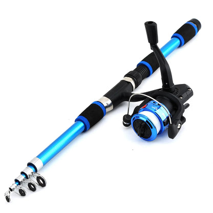 Fishing Pole Set Full Kits With Telescopic Fishing Rod And Spinning Reel Baits Hooks Travel Pole Set